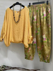 Solid Color Casual 3/4 Sleeves Two Piece Suit