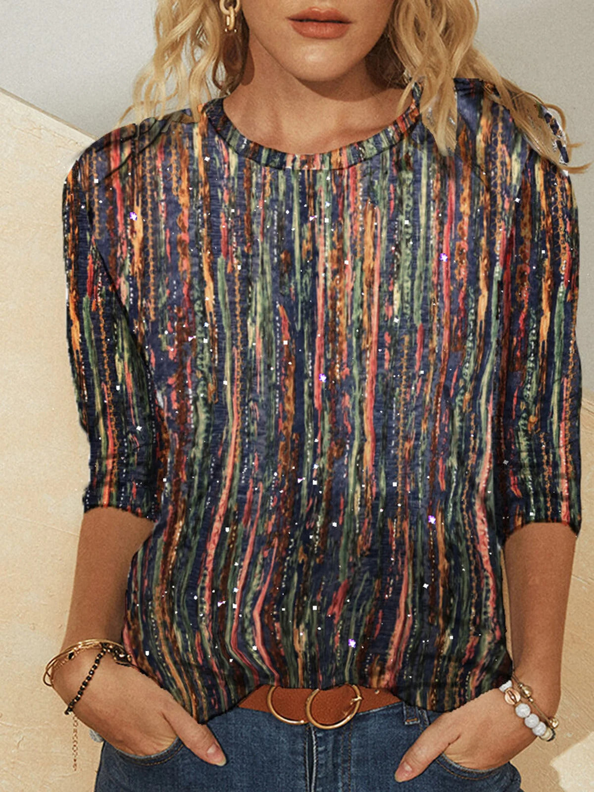 Abstract Print Crew Neck Long Sleeves Sweatshirt