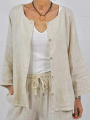 Solid Color Buttons Casual Long Sleeves Blouse