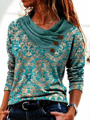 Ethnic Tribal Print Buttons Long Sleeves Sweatshirt