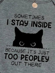 Cat Letter Print Round Neck Long Sleeves Sweatshirt