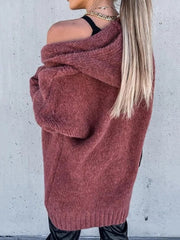 Solid Color Hooded Long Sleeves Sweater Cardigan
