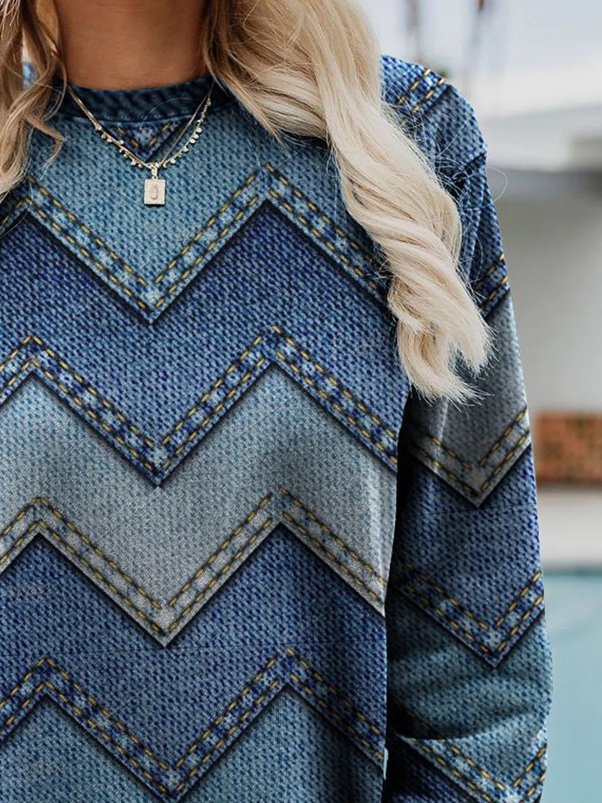 Geometric Print Round Neck Long Sleeves Sweatshirt