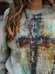 Crucifix Print Round Neck Long Sleeves Sweatshirt