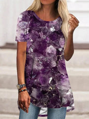 Amethyst Print Crew Neck Short Sleeves T-shirt