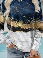 Marbling Print Casual O-neck Long Sleeves Sweatshirt