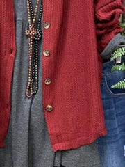 Solid Color V-neck Buttons Long Sleeves Cardigan