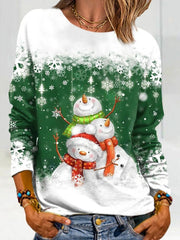 Christmas Snowman Snowflake Print Long Sleeves Sweatshirt