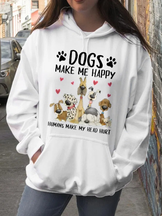 Letter Dogs Print Hooded Long Sleeves Sweatshirt