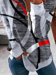 Geometric Print Half Zip Lapel Long Sleeves Sweatshirt