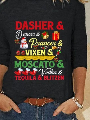 Christmas Alphabet Print Crew Neck Long Sleeves Sweatshirt