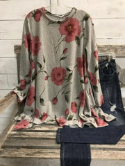 Floral Print Casual Round Neck Long Sleeves Sweatshirt