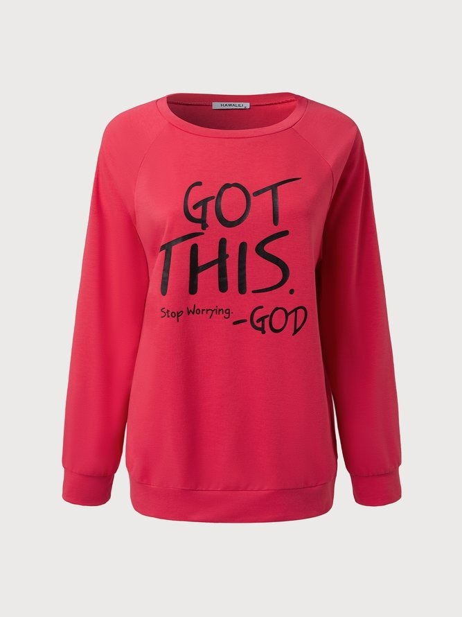 Crew Neck Long Sleeve Cotton Letter Print Sweatshirt
