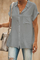 Women's Shirt Collar Solid Color Buttons Short Sleeves Shirt