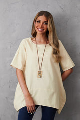Women's Round Neck Solid Color Buttons Short Sleeves Blouse