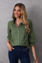 Women's V-neck Buttons Half Sleeves Blouse