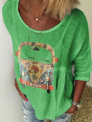 Women's Pattern Print Round Neck Half Sleeves Shirt