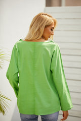 Solid Color Casual Turn-down Collar Long Sleeves Blouse