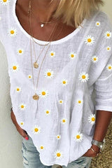 Floral Print Crew Neck Short Sleeves Shirts & Tops