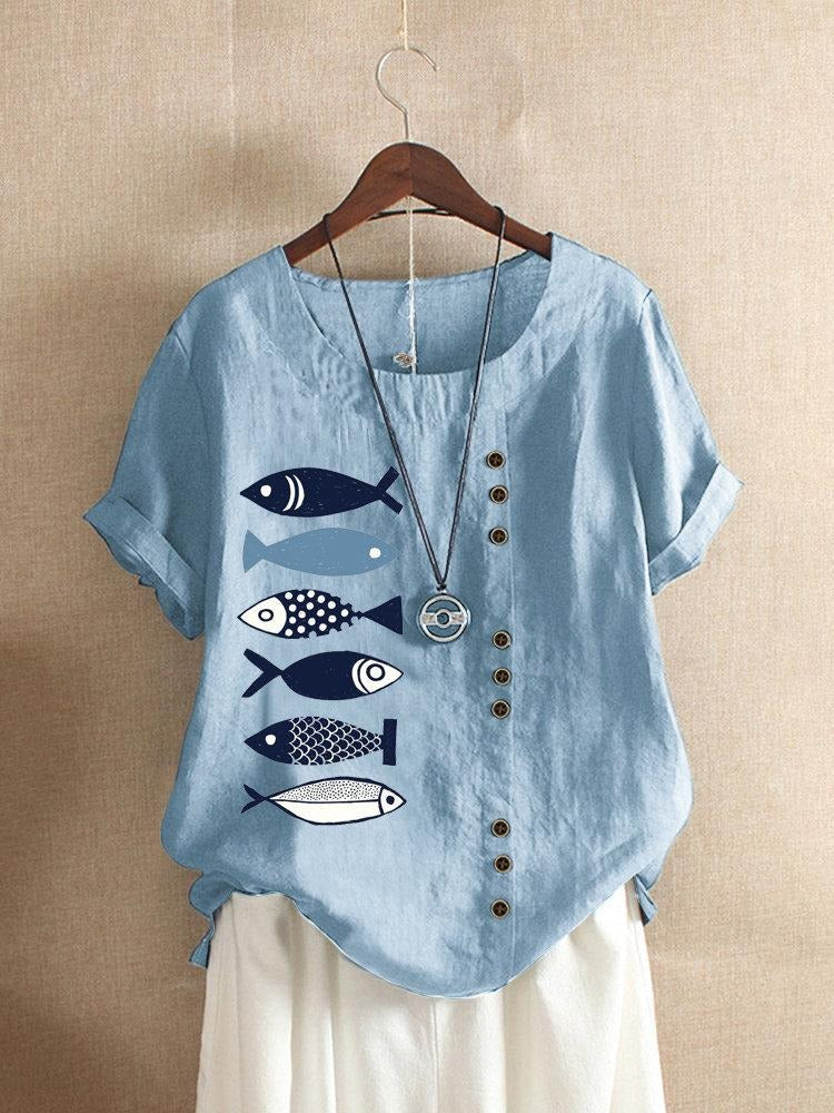 Animal Print O-neck Short Sleeves T-shirt