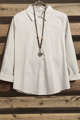 Pinstripe Collar Neck Long Sleeves Front Buttons Shirt