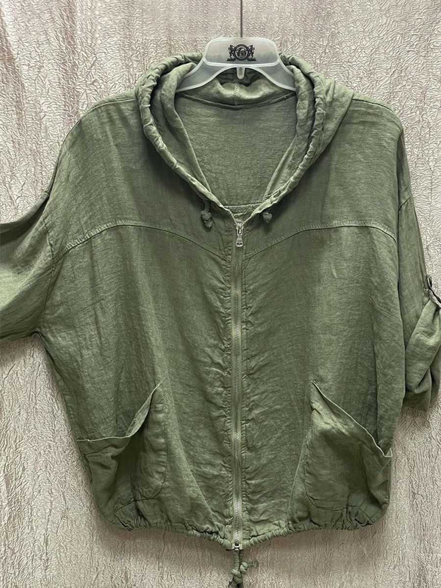 Solid Color Zipper Hooded Long Sleeves Two Piece Suit