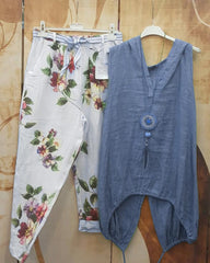 Floral Print Casual Sleeveless Two Piece Suit